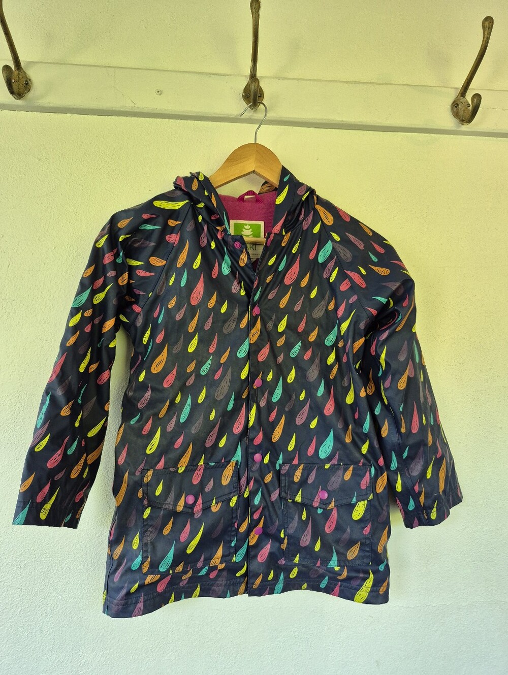 Oaki Girls Rain Coat Size 8 Rain Drop Print